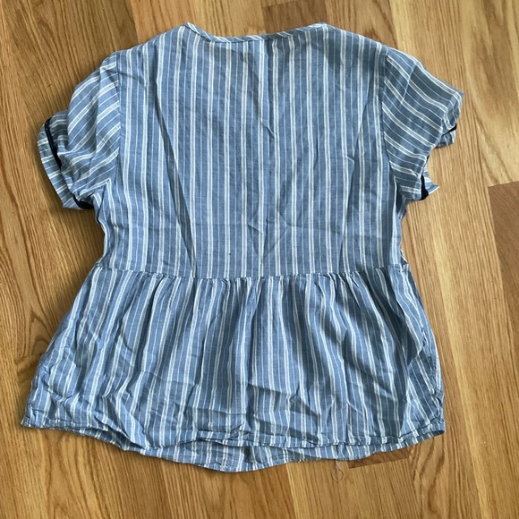 Blue & White Striped Linen Shirt - Picture 4 of 5